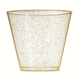 12 Pcs Plastic Party Glasses 9oz Gold Glittered