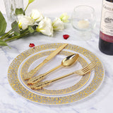24 Pcs Plastic Silverware Set Metallic Gold in Baroque Style