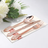 24 Pcs Plastic Silverware Set Metallic Rose Gold in Baroque Style