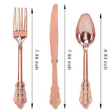 24 Pcs Plastic Silverware Set Metallic Rose Gold in Baroque Style