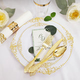 24 Pcs Plastic Silverware Set Metallic Gold in Baroque Style
