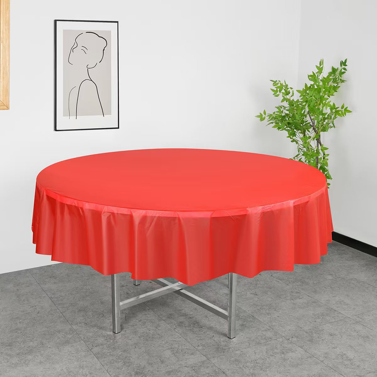 5 Pcs Plastic Table Covers 84" Red Round