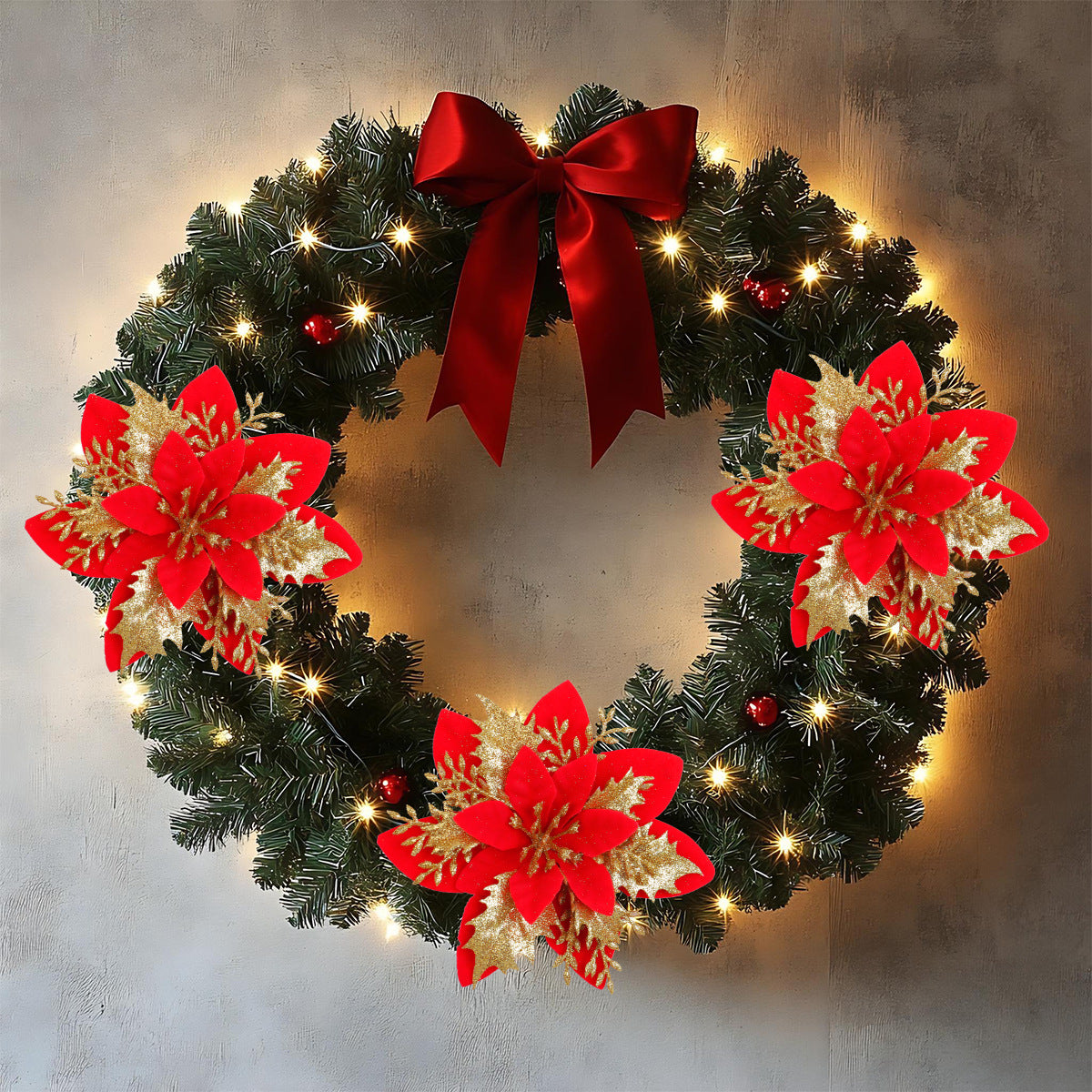 30Pcs Glitter Artificial Flower Poinsettia Decorations Christmas Tree Flower 5.5" Gold