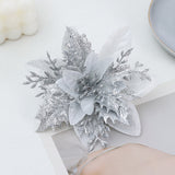 30Pcs Glitter Artificial Flower Poinsettia Decorations Christmas Tree Flower 5.5" Silver