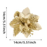 30Pcs Glitter Artificial Flower Poinsettia Decorations Christmas Tree Flower 5.5" Gold
