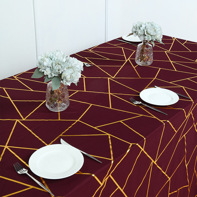 Polyester Round Tablecloth With Gold Foil Geometric Pattern 120