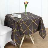 Polyester Square Tablecloth With Gold Foil Geometric Pattern 54"x54" Dark Green