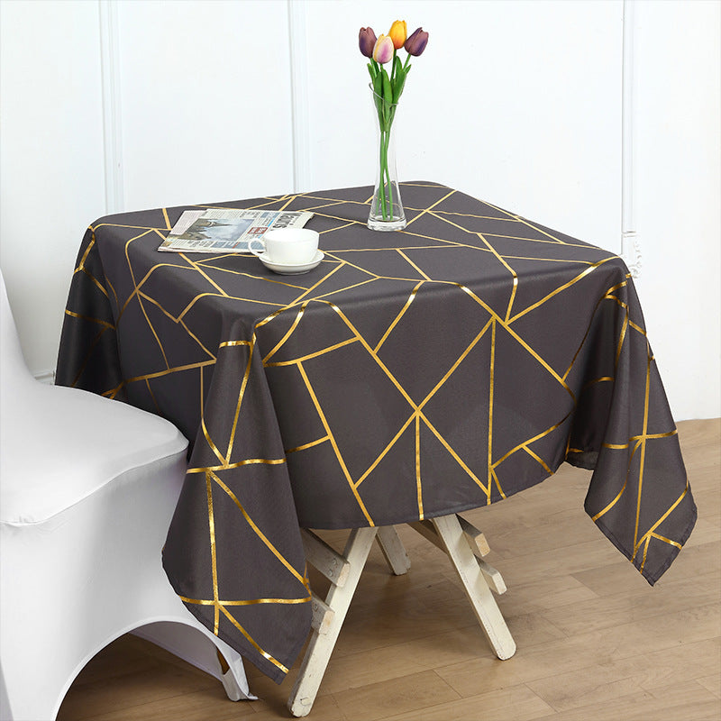 Polyester Rectangle Tablecloth With Gold Foil Geometric Pattern 60