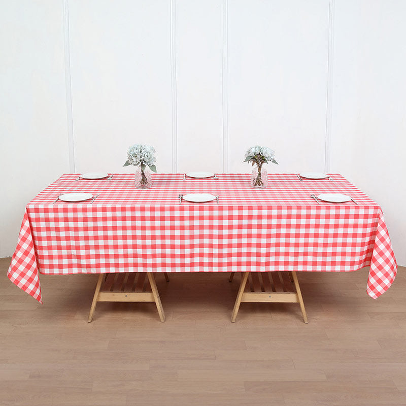 Polyester Checkered Rectangle Tablecloth White/Watermelon Red