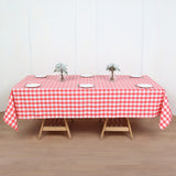 Polyester Checkered Rectangle Tablecloth White/Watermelon Red