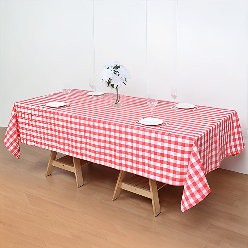 Polyester Checkered Rectangle Tablecloth White/Watermelon Red