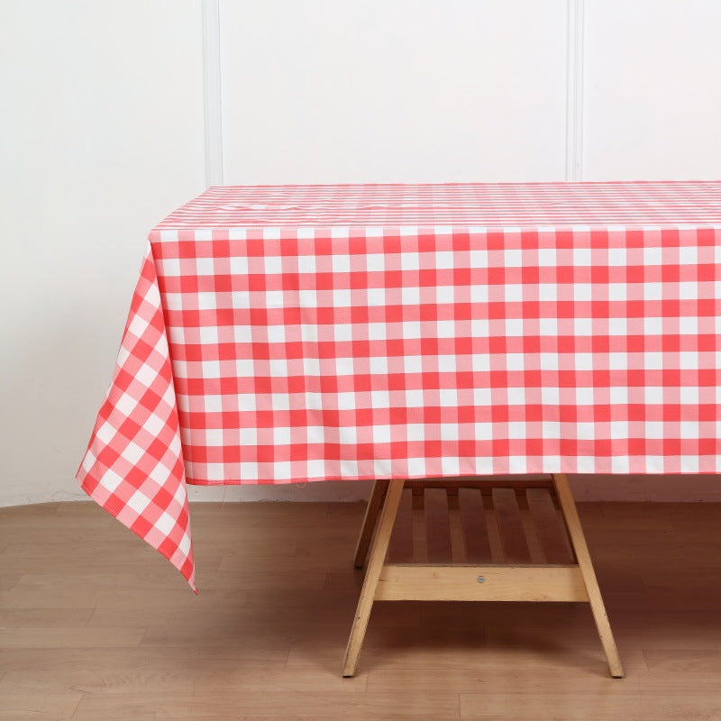 Polyester Checkered Rectangle Tablecloth White/Watermelon Red