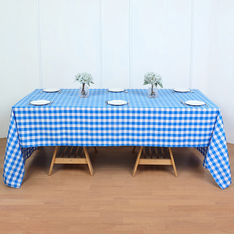 Polyester Checkered Rectangle Tablecloth White/Light Blue