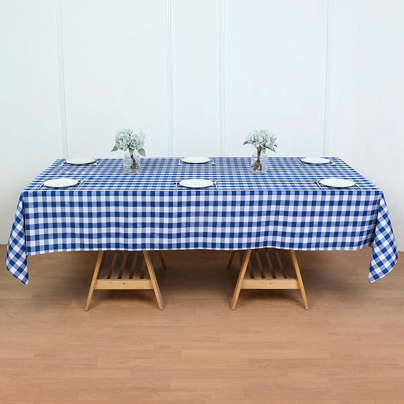 Polyester Checkered Rectangle Tablecloth White/Dark Blue