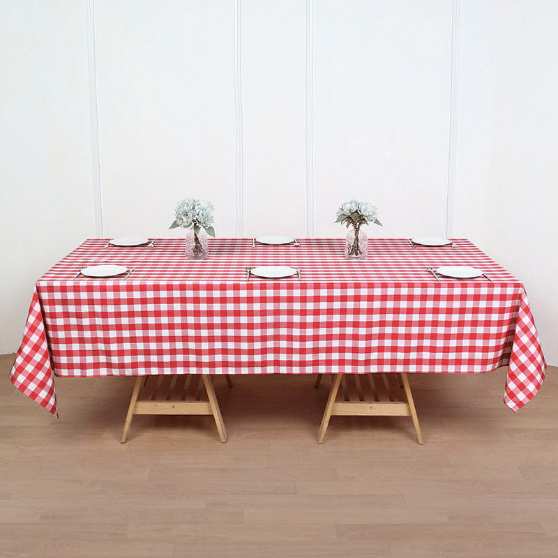 Polyester Checkered Rectangle Tablecloth White/Red