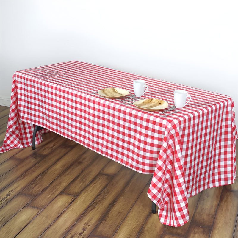 Polyester Checkered Rectangle Tablecloth White/Red