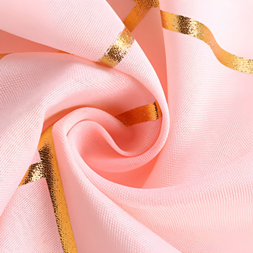 Polyester Round Tablecloth With Gold Foil Geometric Pattern 120" Light Pink