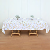 Polyester Rectangle Tablecloth With Gold Foil Geometric Pattern 90"x156" White