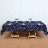 Polyester Rectangle Tablecloth With Gold Foil Geometric Pattern 90"x156" Navy Blue