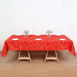 Polyester Rectangle Tablecloth With Gold Foil Geometric Pattern 90"x156" Red