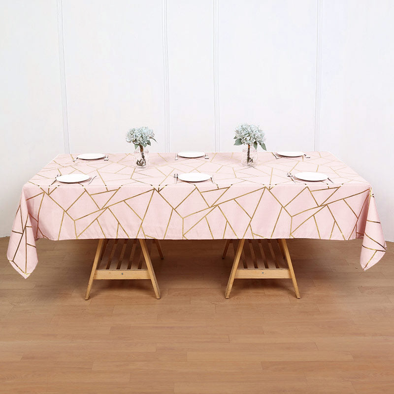 Polyester Rectangle Tablecloth With Gold Foil Geometric Pattern 90"x156" Light Pink