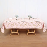 Polyester Rectangle Tablecloth With Gold Foil Geometric Pattern 90"x156" Light Pink