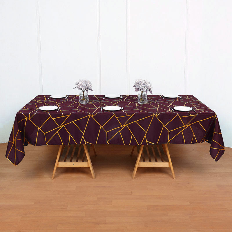 Polyester Rectangle Tablecloth With Gold Foil Geometric Pattern 90