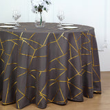 Polyester Round Tablecloth With Gold Foil Geometric Pattern 120" Dark Gray