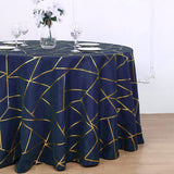 Polyester Round Tablecloth With Gold Foil Geometric Pattern 120" Navy Blue
