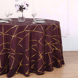 Polyester Round Tablecloth With Gold Foil Geometric Pattern 120" Wine Red