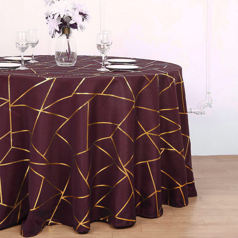 Polyester Round Tablecloth With Gold Foil Geometric Pattern 120