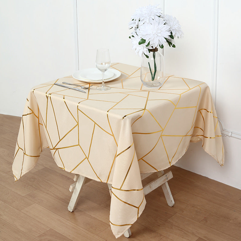 Polyester Square Tablecloth With Gold Foil Geometric Pattern 54"x54" Champagne