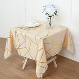 Polyester Square Tablecloth With Gold Foil Geometric Pattern 54"x54" Champagne
