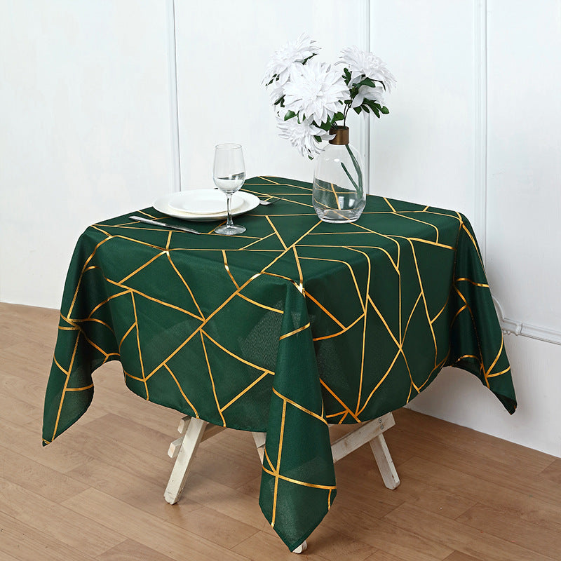 Polyester Square Tablecloth With Gold Foil Geometric Pattern 54"x54" Dark Green