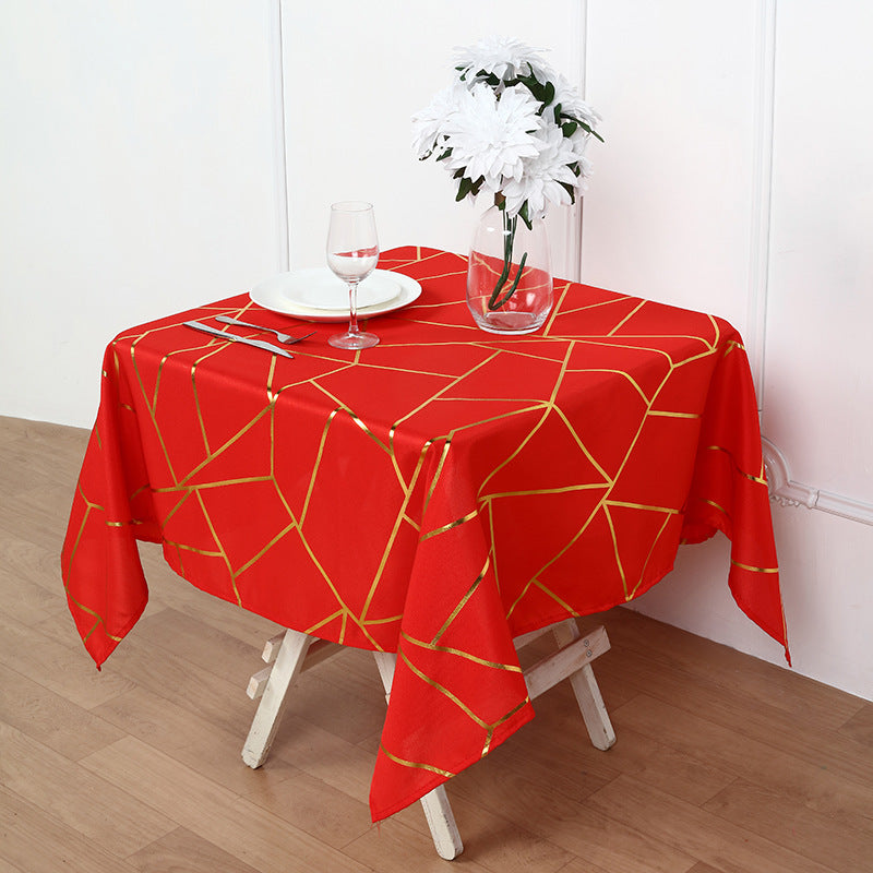 Polyester Square Tablecloth With Gold Foil Geometric Pattern 54"x54" Red