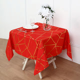 Polyester Square Tablecloth With Gold Foil Geometric Pattern 54"x54" Red