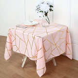 Polyester Square Tablecloth With Gold Foil Geometric Pattern 54"x54" Light Pink