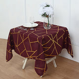 Polyester Square Tablecloth With Gold Foil Geometric Pattern 54"x54" Wine Red