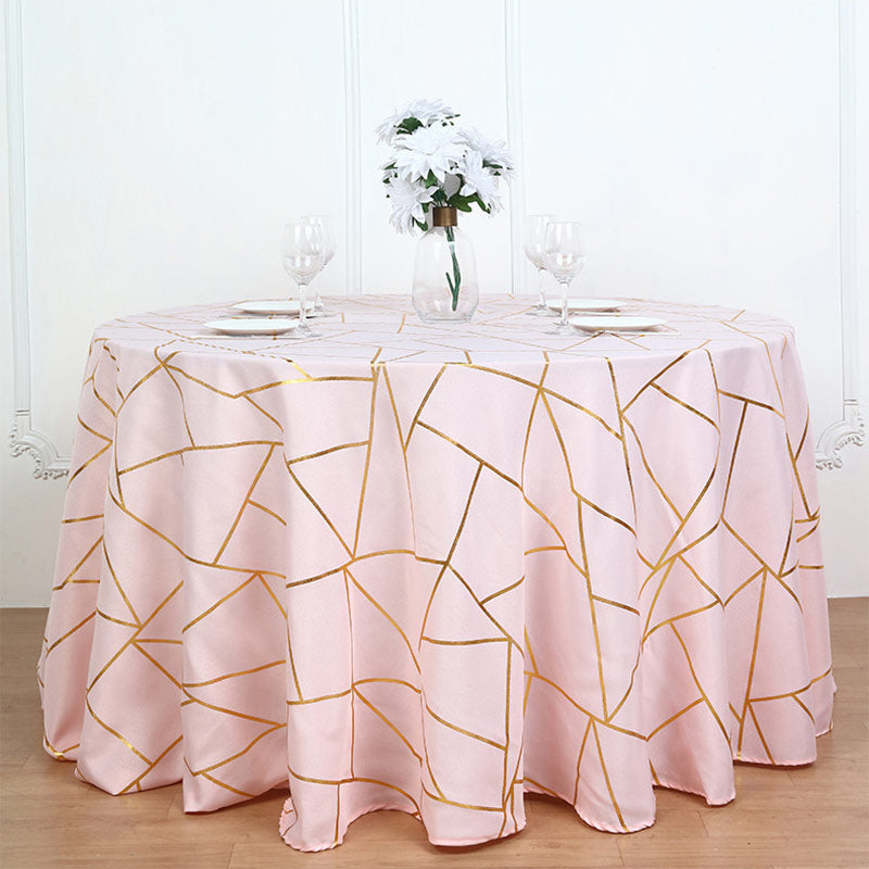 Polyester Round Tablecloth With Gold Foil Geometric Pattern 120