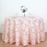 Polyester Round Tablecloth With Gold Foil Geometric Pattern 120" Dark Gray