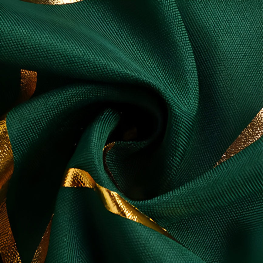 Polyester Rectangle Tablecloth With Gold Foil Geometric Pattern 90"x156" Dark Green