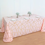 Polyester Rectangle Tablecloth With Gold Foil Geometric Pattern 90"x156" White