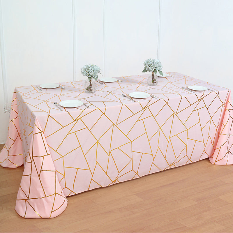 Polyester Rectangle Tablecloth With Gold Foil Geometric Pattern 90