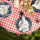 Polyester Checkered Round Tablecloth White/Apple Green