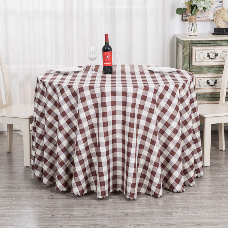 Polyester Checkered Round Tablecloth White/Dark Coffee