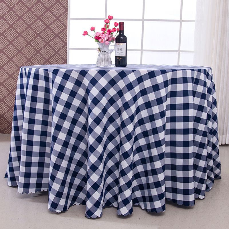 Polyester Checkered Round Tablecloth White/Navy Blue