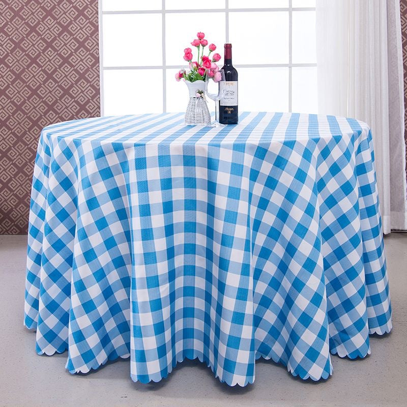 Polyester Checkered Round Tablecloth White/Sky Blue