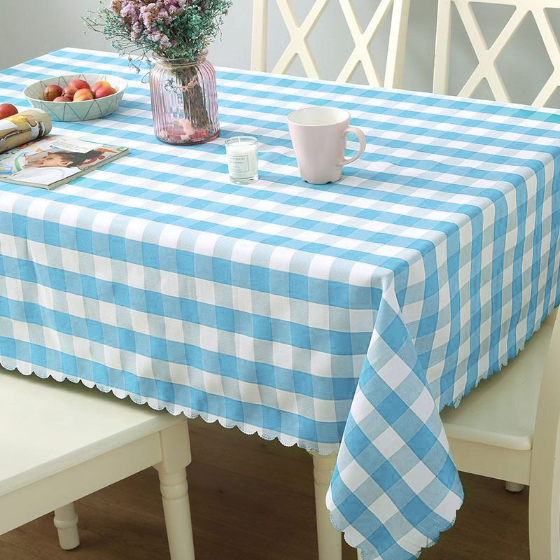 Polyester Checkered Square Tablecloth 54"x54" White/Sky Blue