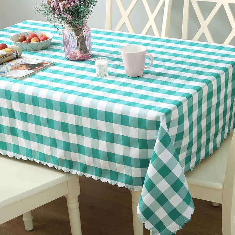 Polyester Checkered Square Tablecloth 54"x54" White/Green