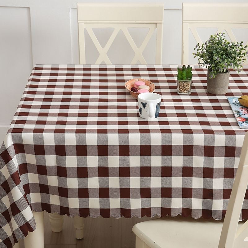 Polyester Checkered Square Tablecloth 54"x54" White/Dark Coffee